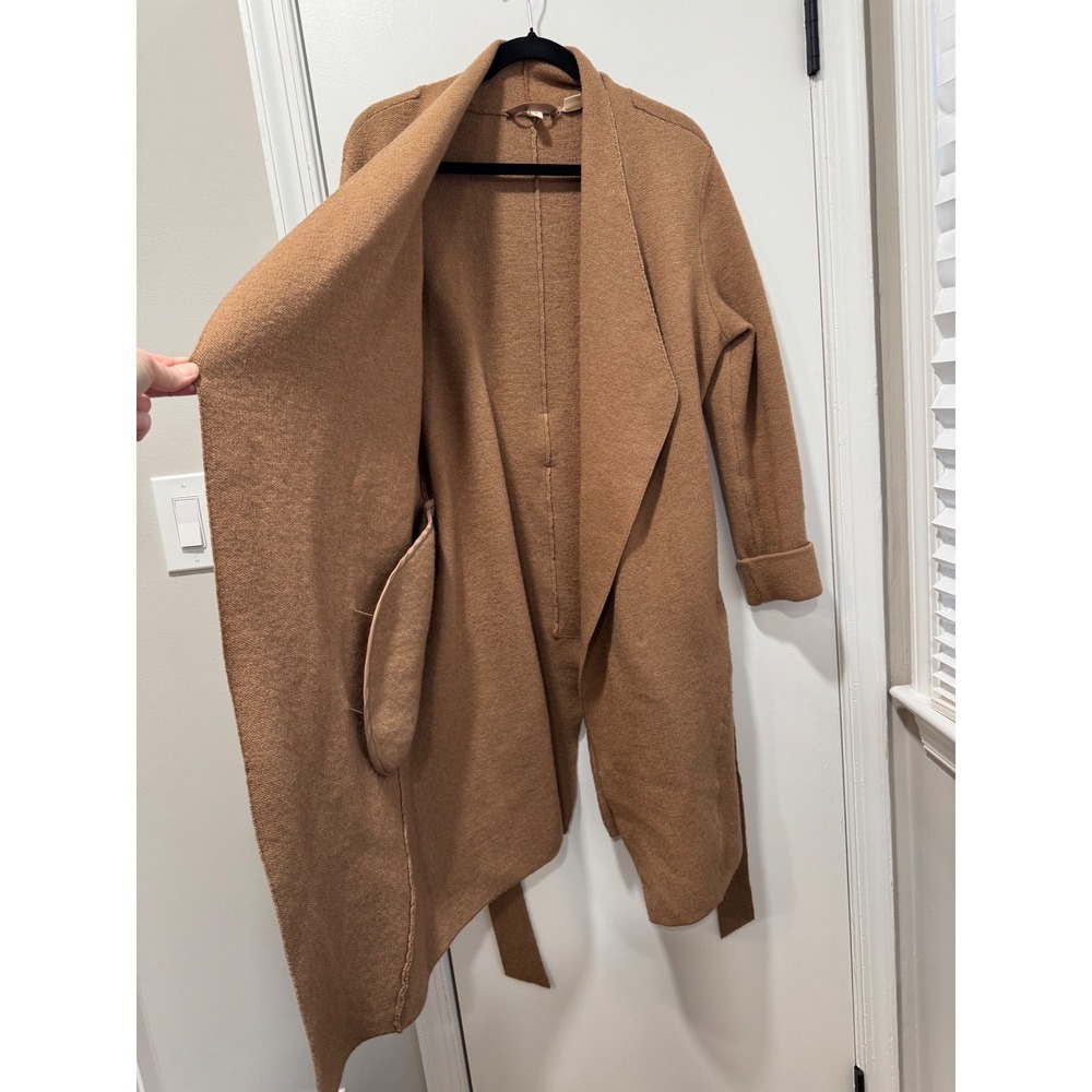 Anthropologie Moth Camel Brown Cotton Wool Wrap Cardigan Sweater Coat XS - Picture 4 of 8